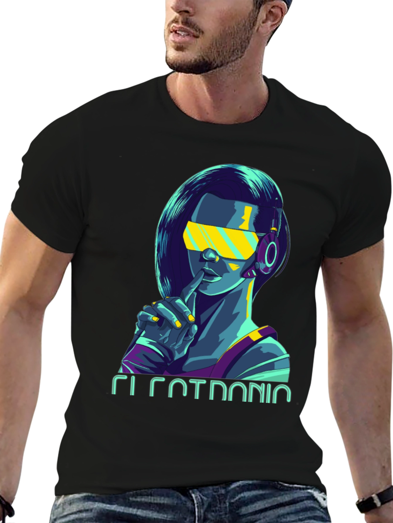 Cyberpunk Girl Graphic Tee - Stylish Black Cotton T-Shirt