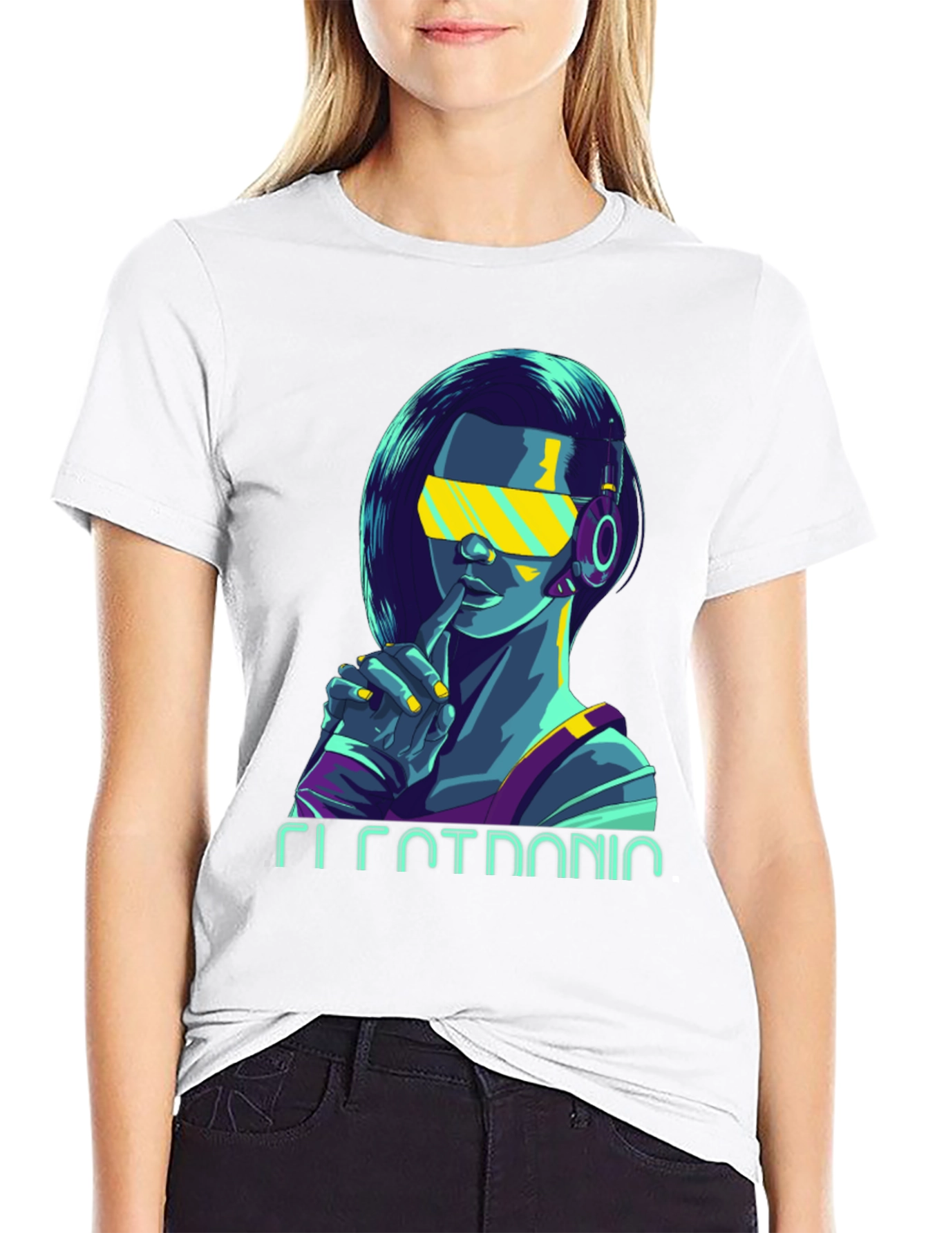 Cyberpunk Girl Graphic Tee - Stylish Black Cotton T-Shirt