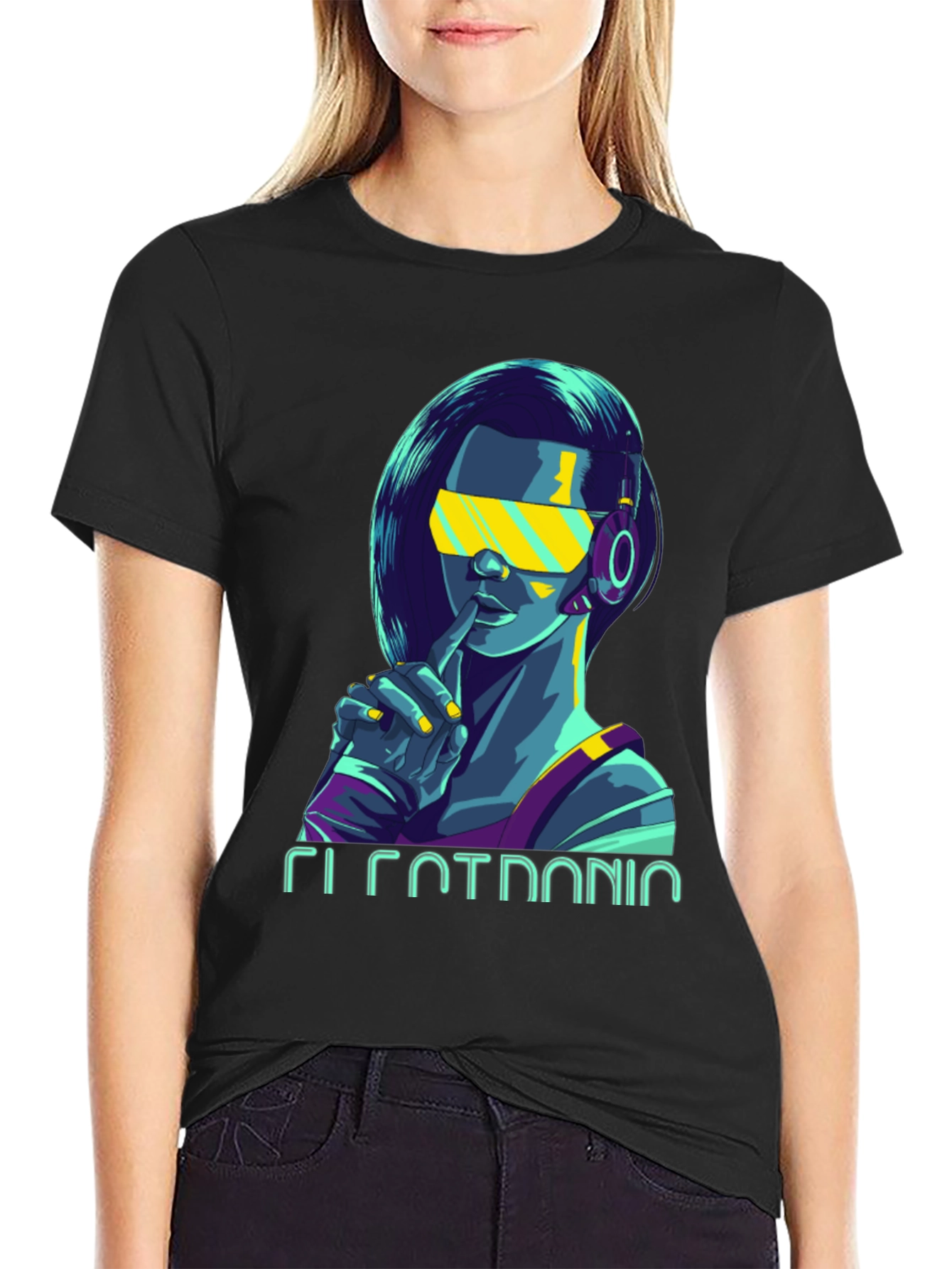 Cyberpunk Girl Graphic Tee - Stylish Black Cotton T-Shirt