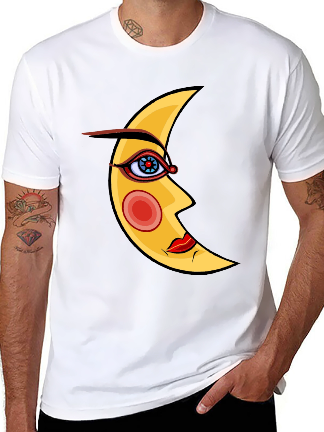 Crescent Moon Face Graphic Tee - Black Cotton T-Shirt