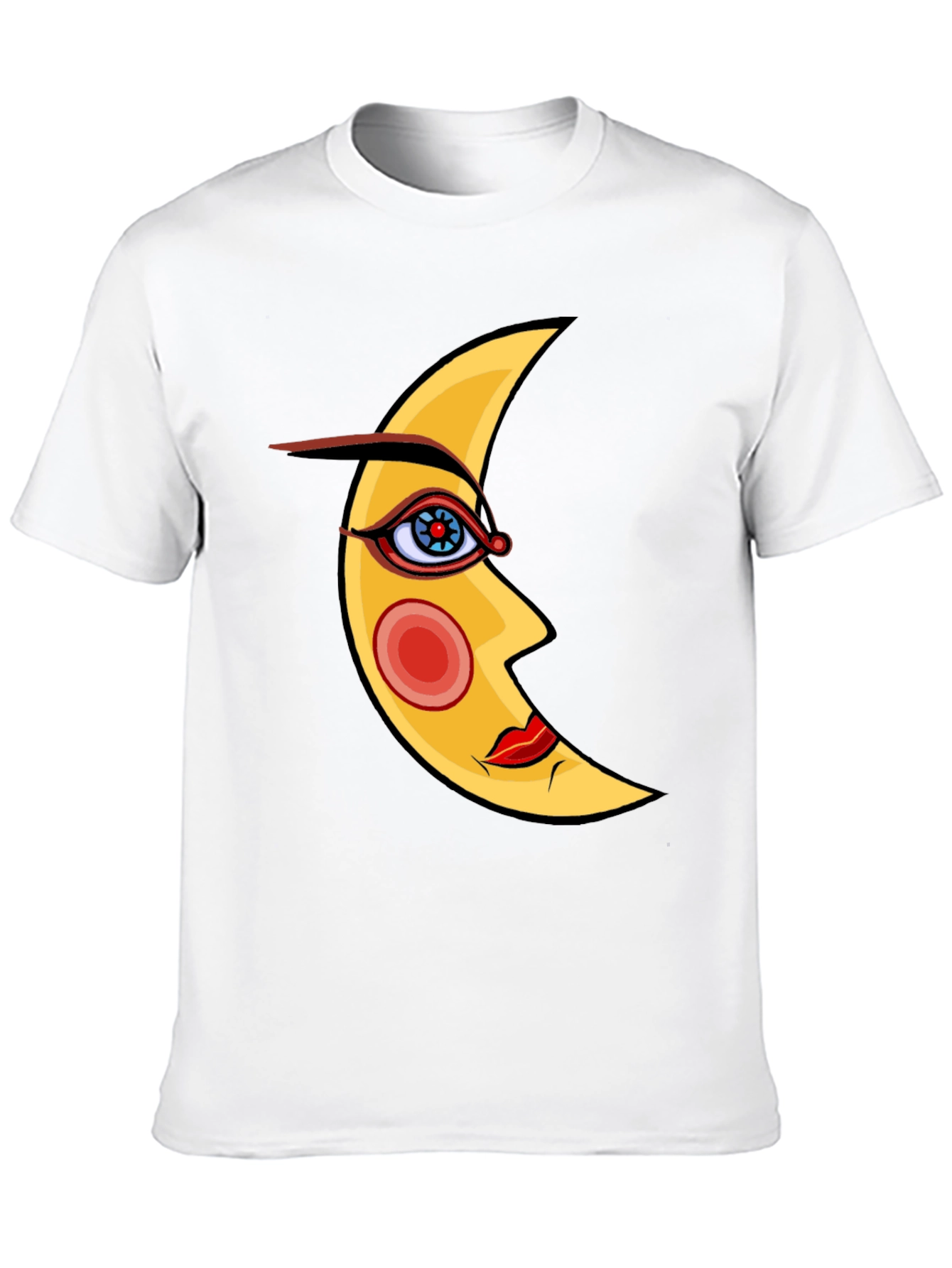 Crescent Moon Face Graphic Tee - Black Cotton T-Shirt