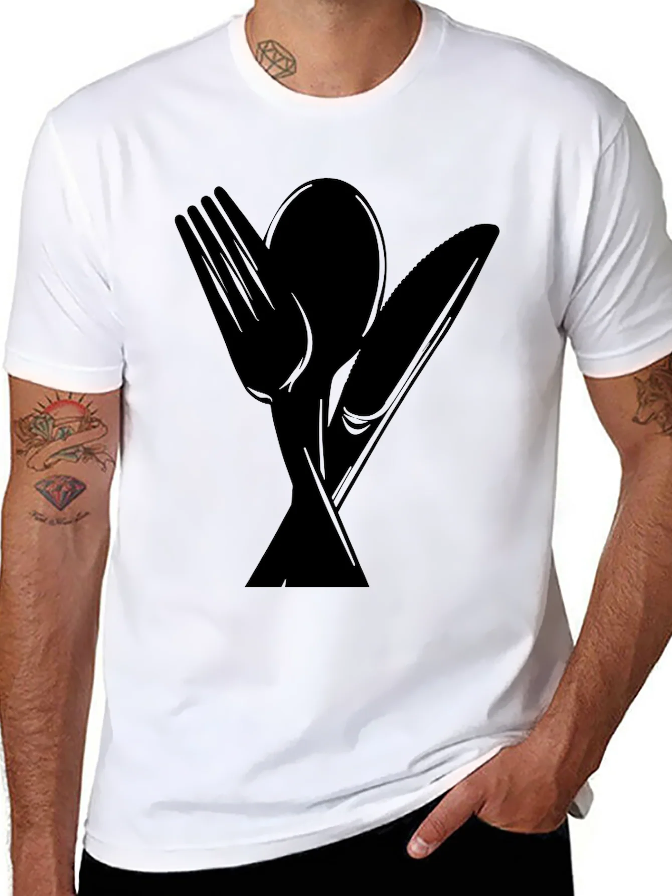 Cutlery Graphic Tee - Black Cotton Blend Shirt