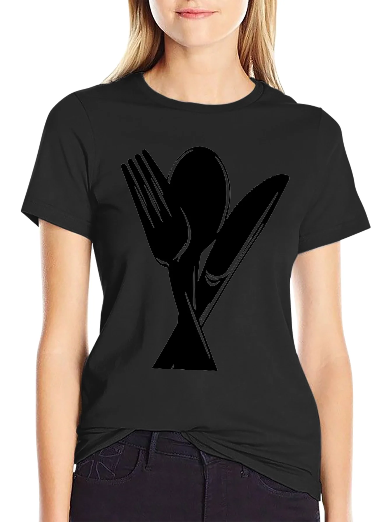 Cutlery Graphic Tee - Black Cotton Blend Shirt