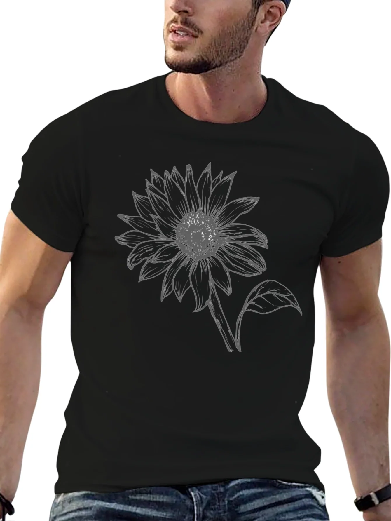 Sunflower Graphic Tee - Black Cotton T-Shirt