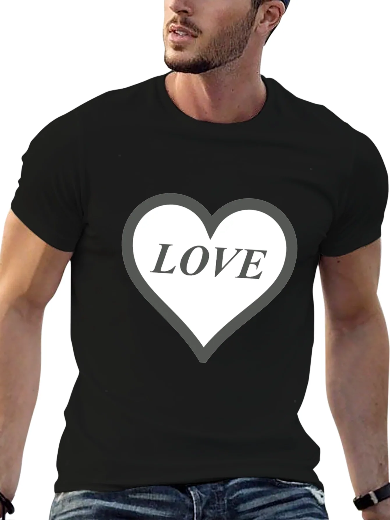Love Heart Graphic Black T-Shirt