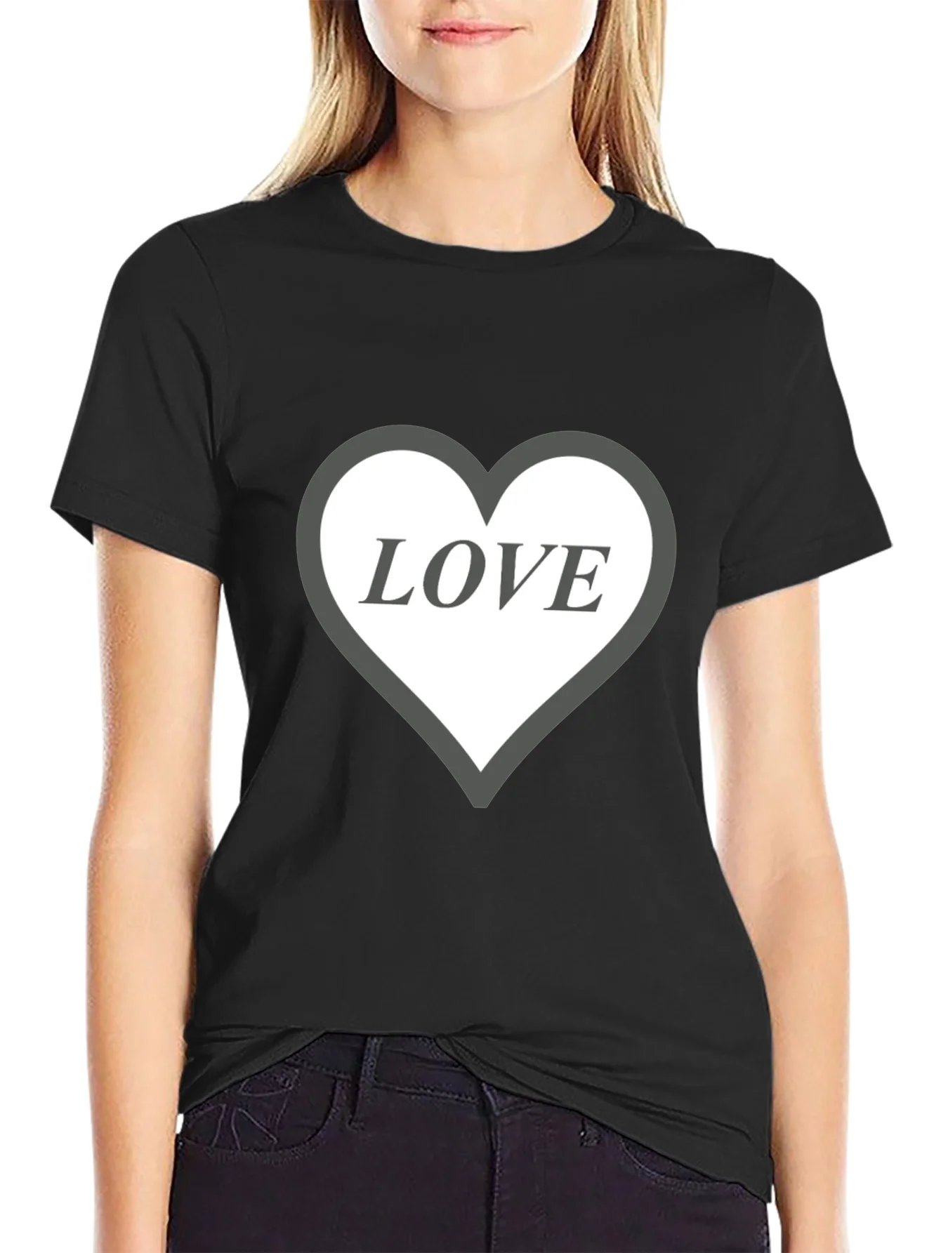Love Heart Graphic Black T-Shirt