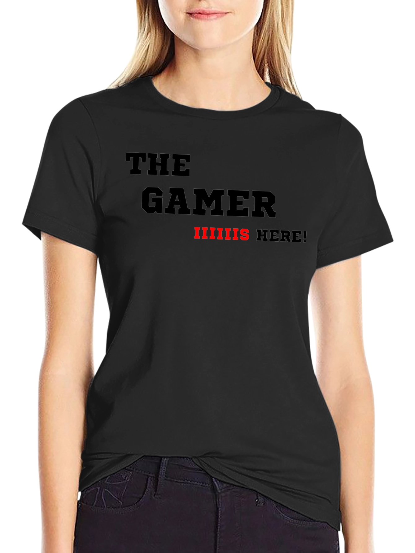The Gamer Is Here! Black Graphic T-Shirt