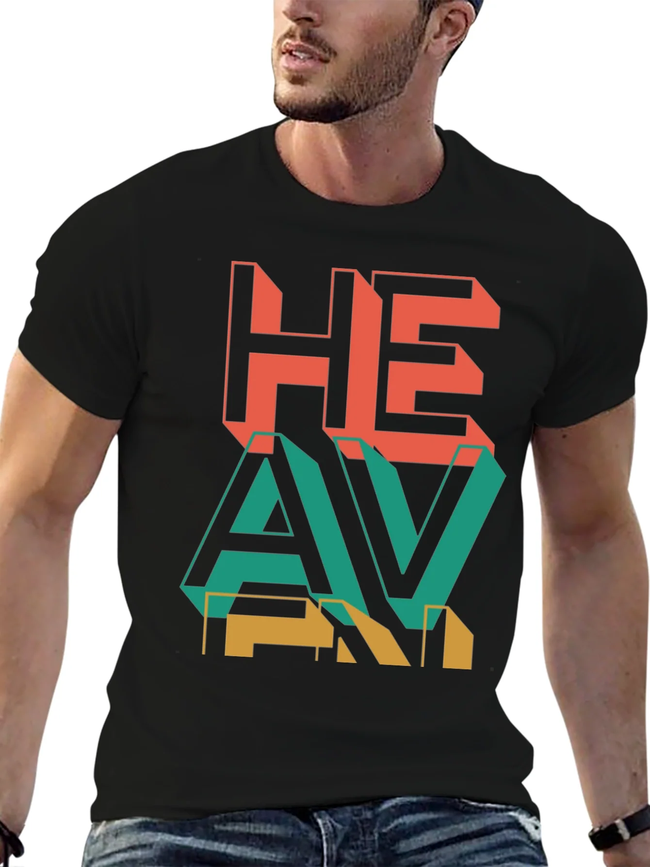 Heavy Retro Graphic Print Black T-Shirt