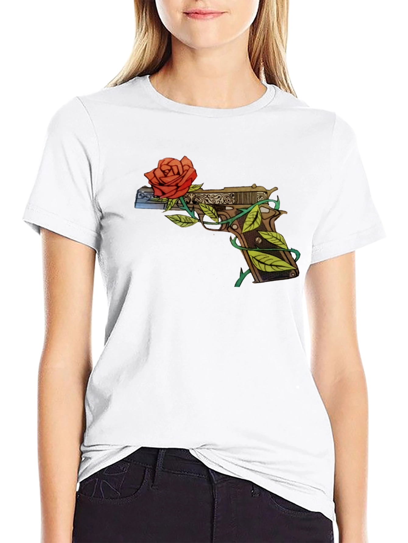 Gun and Roses Graphic T-Shirt - Edgy Streetwear
