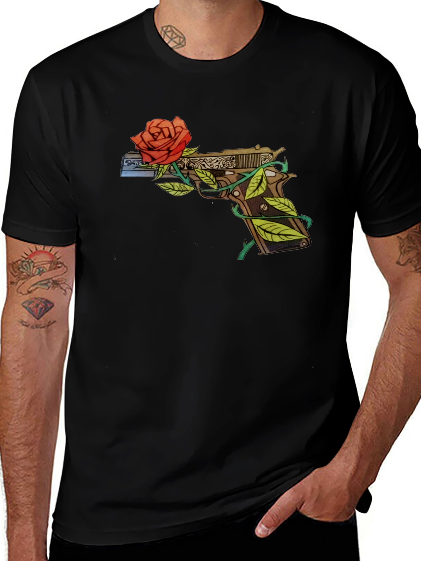 Gun and Roses Graphic T-Shirt - Edgy Streetwear