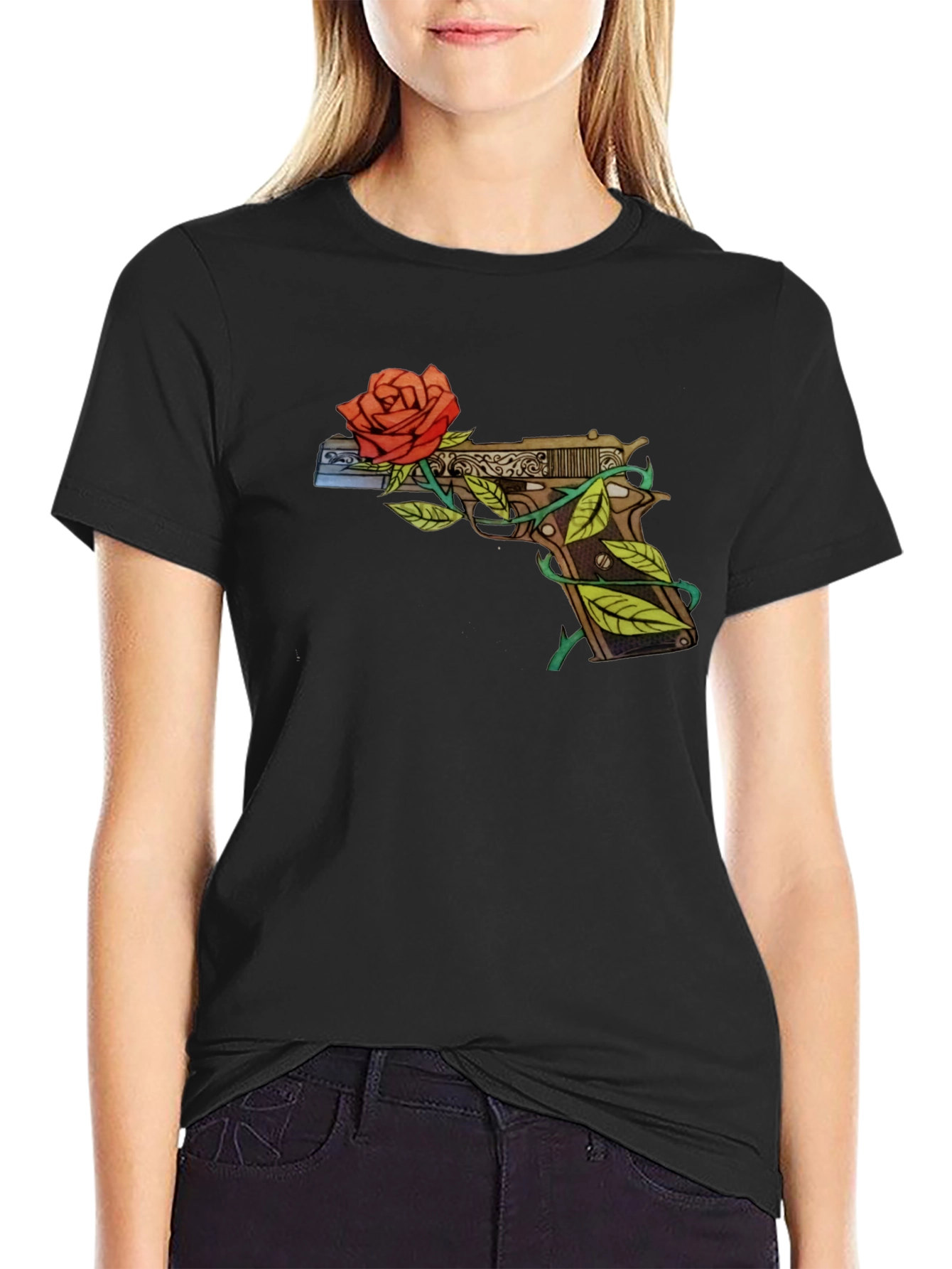 Gun and Roses Graphic T-Shirt - Edgy Streetwear